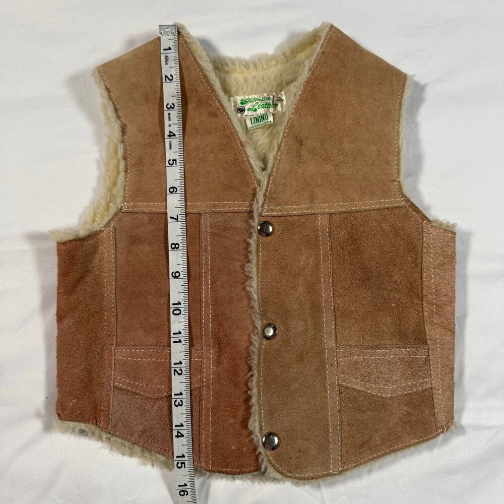 Vintage genuine suede leather sherpa lined vest boys small/medium - Picture 6 of 7